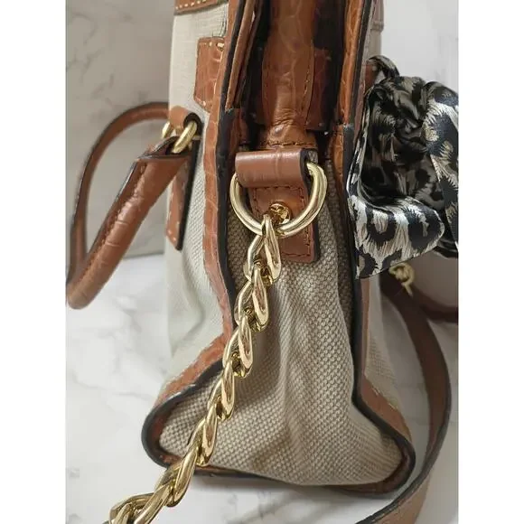 MICHAEL KORS Hamilton Natural Canvas Leather Croc Crossbody Bag - Picture 5 of 8